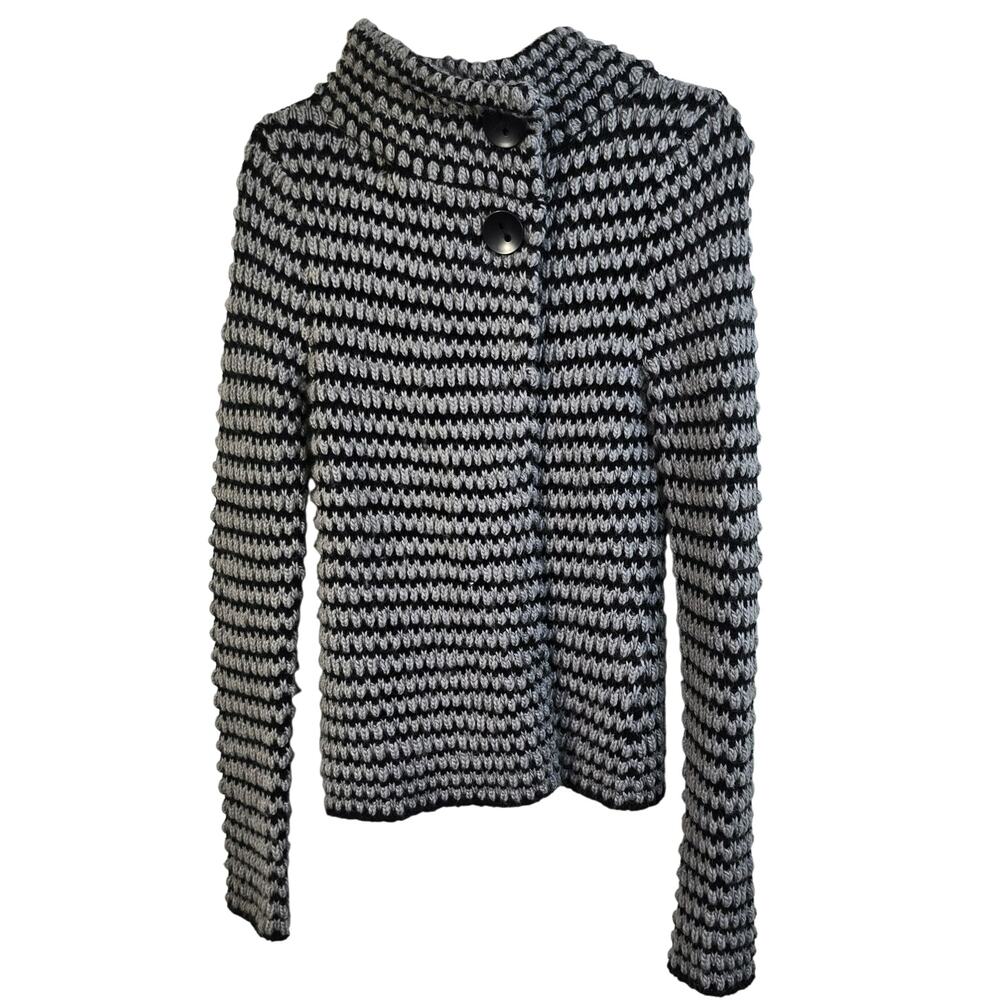 Krimson Klover Midnight Sun Cardigan Women's M Gray Black Stripe Alpaca Gorpcore